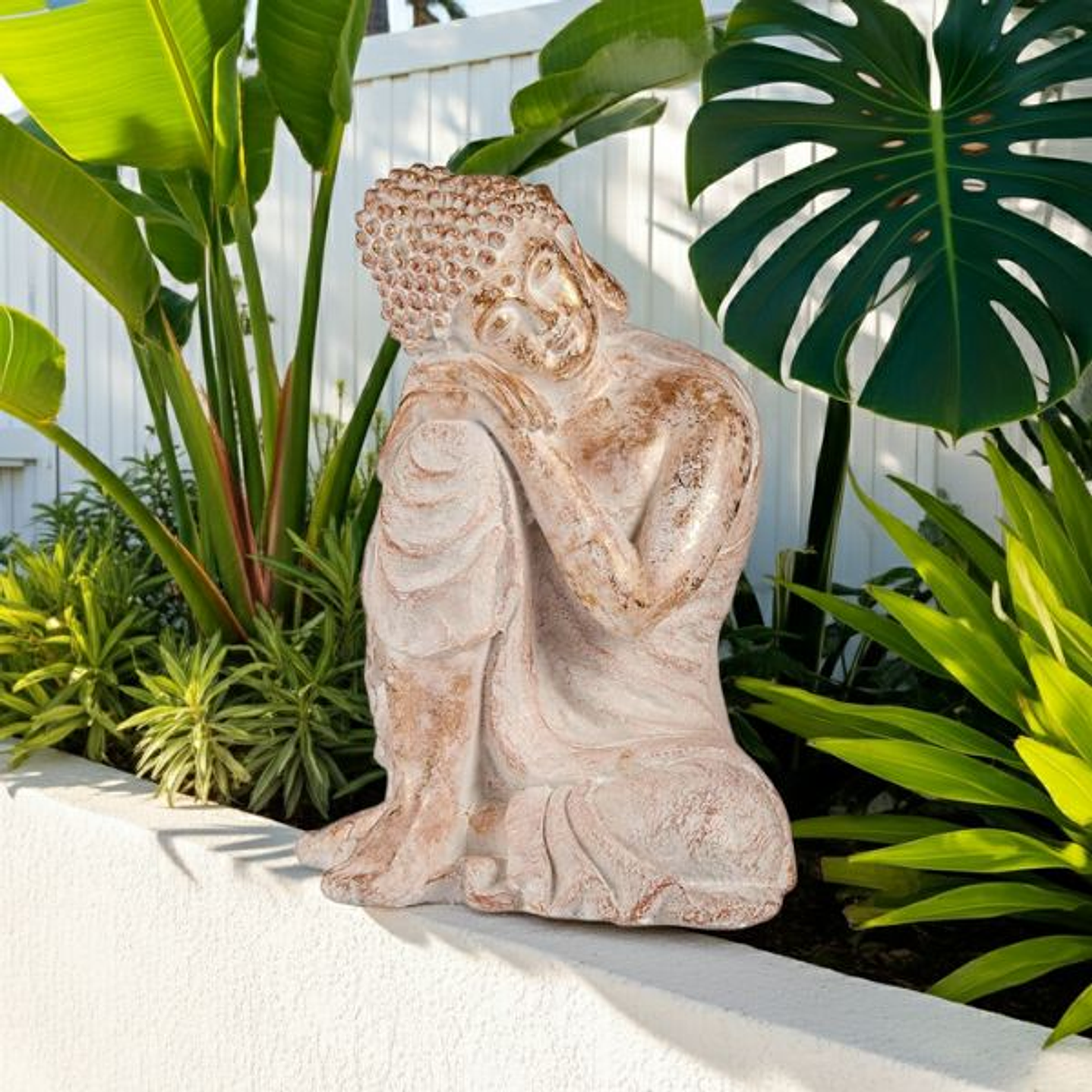 Figura Buda Jardín Ibergarden Blanco Dorado 54 cm 4