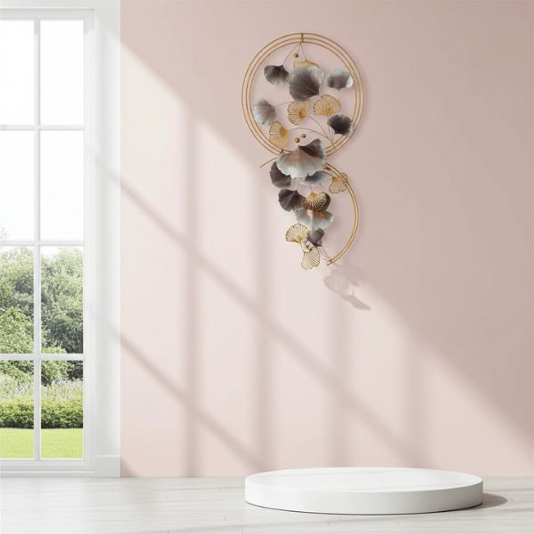 Mural Decorativo Metal Flores Azul Dorado 80x151 cm 2