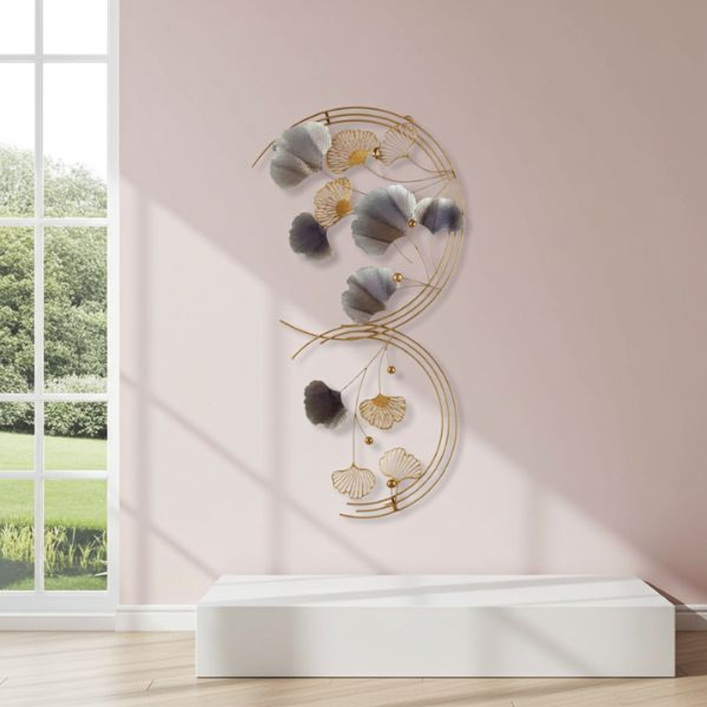 Mural Decorativo Metal Flores Azul Dorado 80x151 cm 3