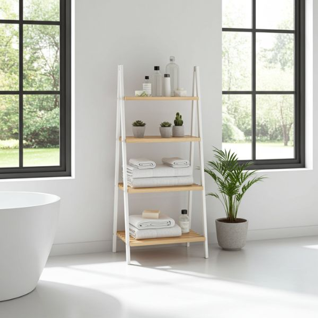 Estantería Baño Berilo Bambú Blanco Natural 3 Estantes 3