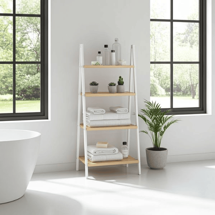 Estantería Baño Berilo Bambú Blanco Natural 3 Estantes 3
