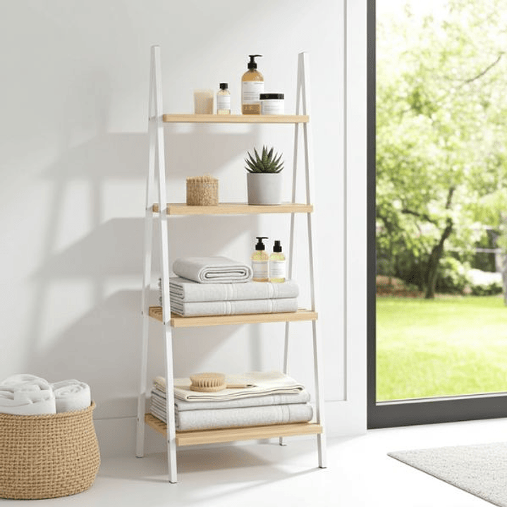 Estantería Baño Berilo Bambú Blanco Natural 3 Estantes 4