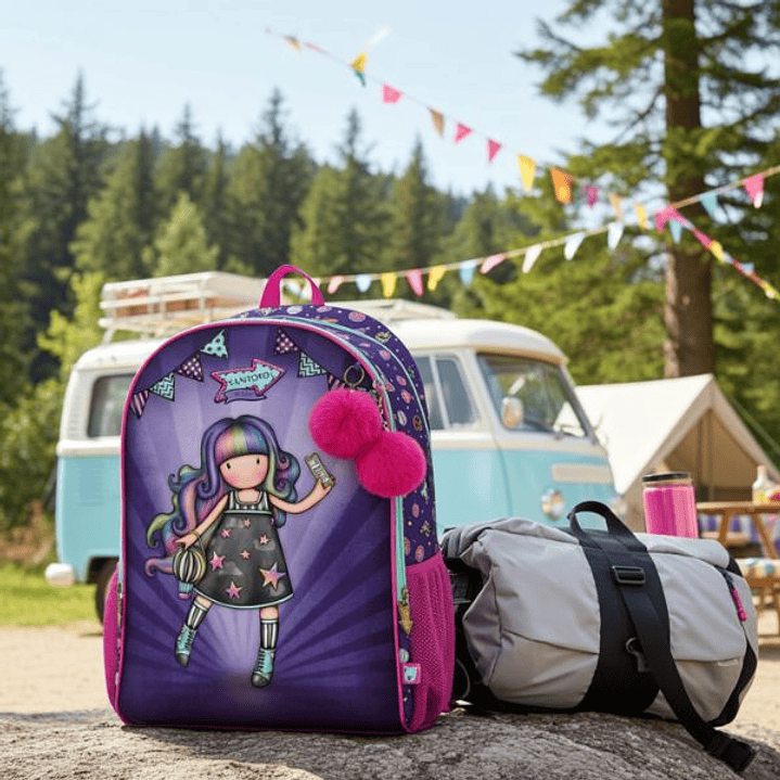 Mochila Escolar Juvenil Gorjuss Up and Away Morada – Diseño con Purpurina, Acolchado Ergonómico y Adaptable a Carro Portamochilas 4