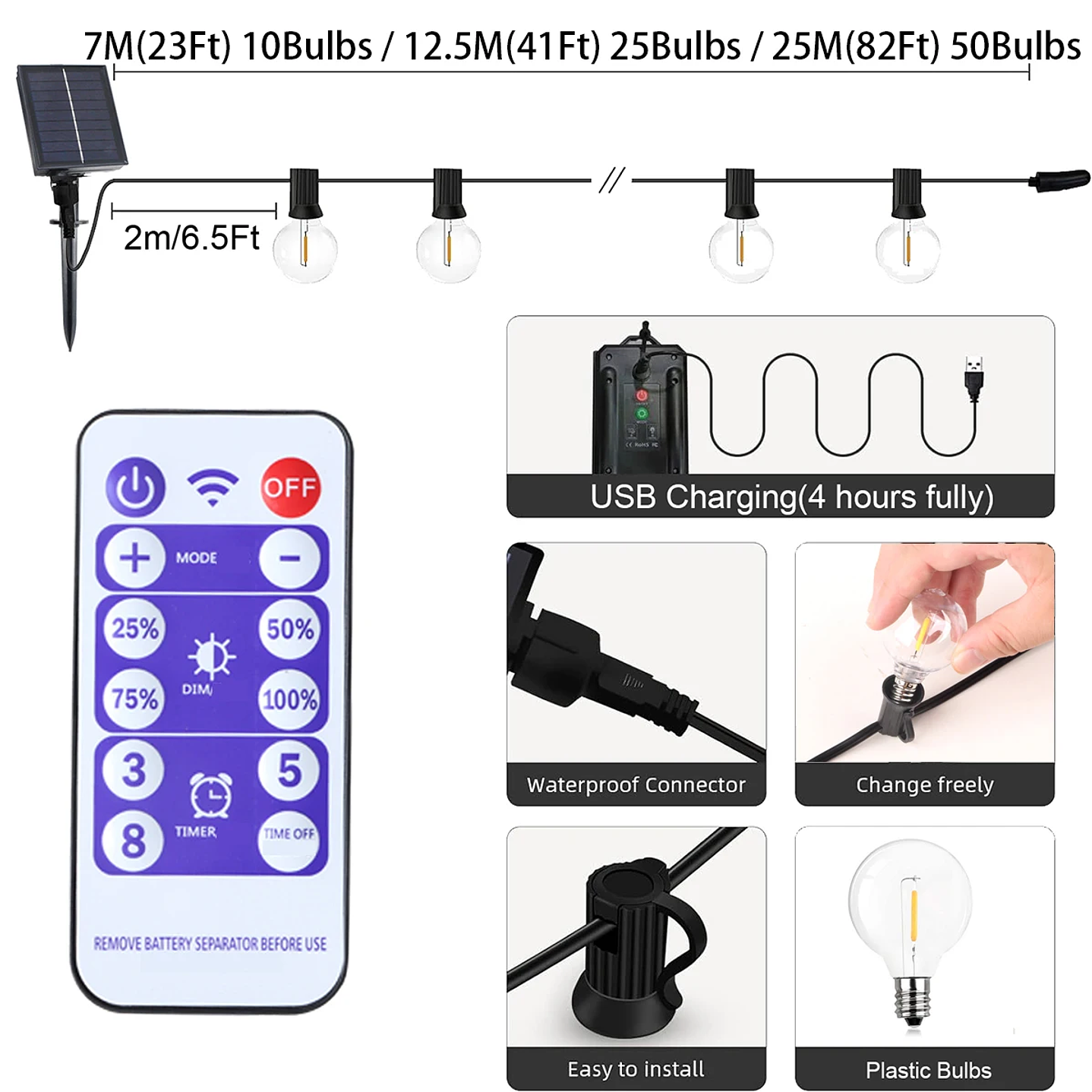Cadena de Luces LED Solar G40 Jardín 2