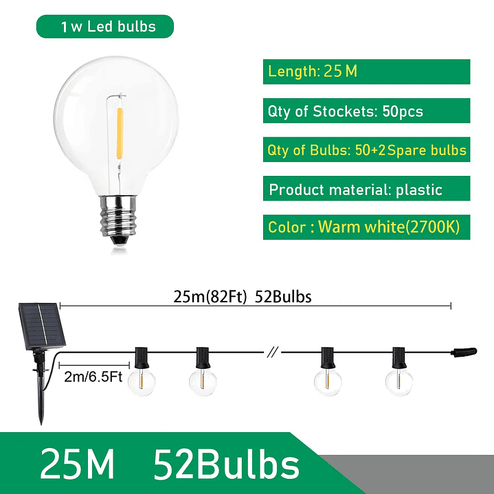 Cadena de Luces LED Solar G40 Jardín 8