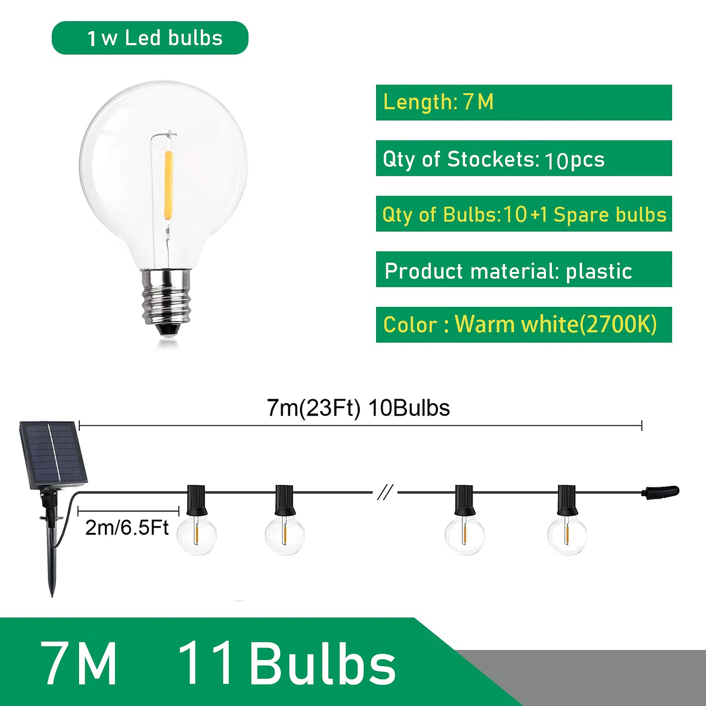 Cadena de Luces LED Solar G40 Jardín 9