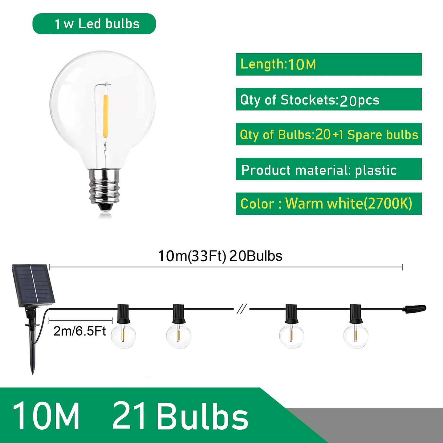 Cadena de Luces LED Solar G40 Jardín 11