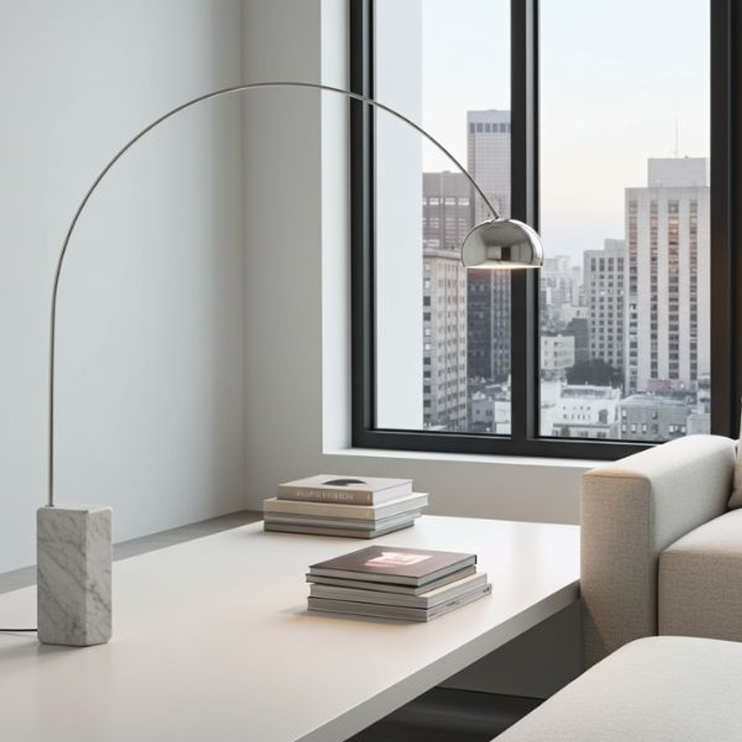 Lámpara de Pie NEW ARC BIG - Diseño Cromado Mármol Blanco 3