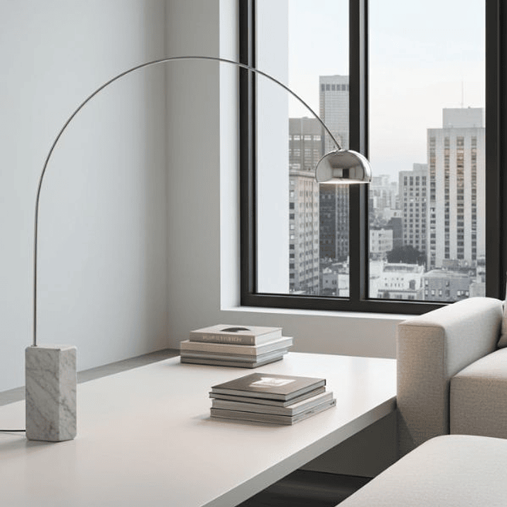 Lámpara de Pie NEW ARC BIG - Diseño Cromado Mármol Blanco 3