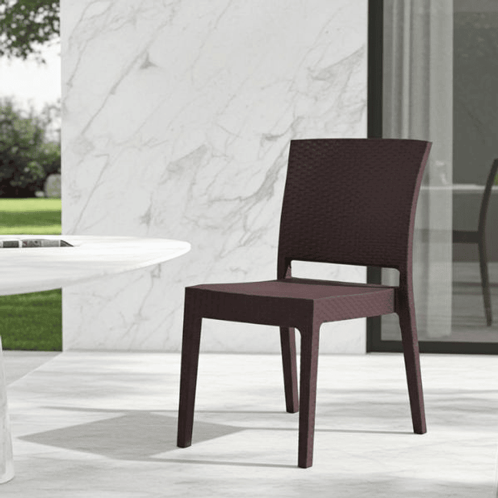 Set 4 Sillas LIDO Marrón Chocolate Apilables Exterior e Interior 3