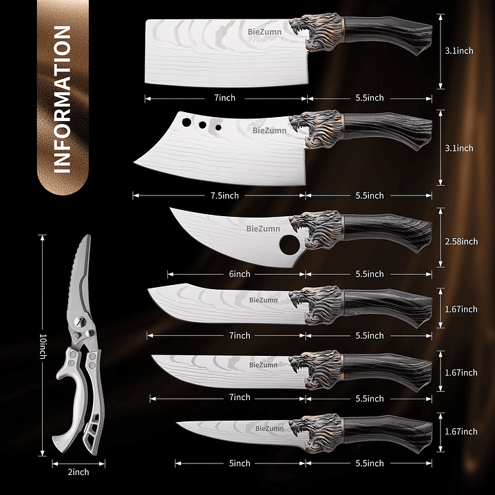 Juego de Cuchillos de Cocina LIWEI 7 Piezas Acero Inoxidable 2