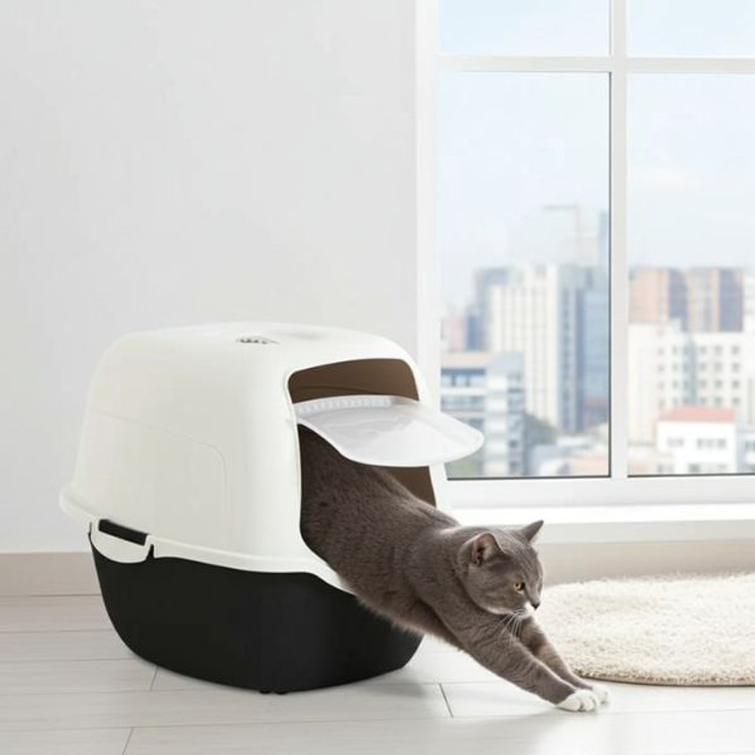 Arenero para Gatos Petdesign Blanco/Negro – Diseño Práctico con Parte Superior Desmontable para Higiene Fácil y Comodidad Felina 5
