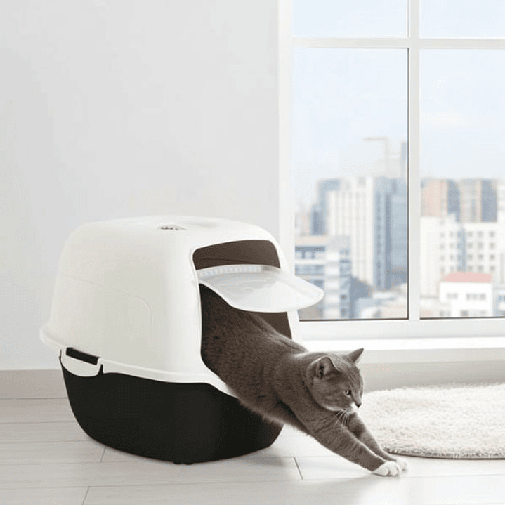 Arenero para Gatos Petdesign Blanco/Negro – Diseño Práctico con Parte Superior Desmontable para Higiene Fácil y Comodidad Felina 5