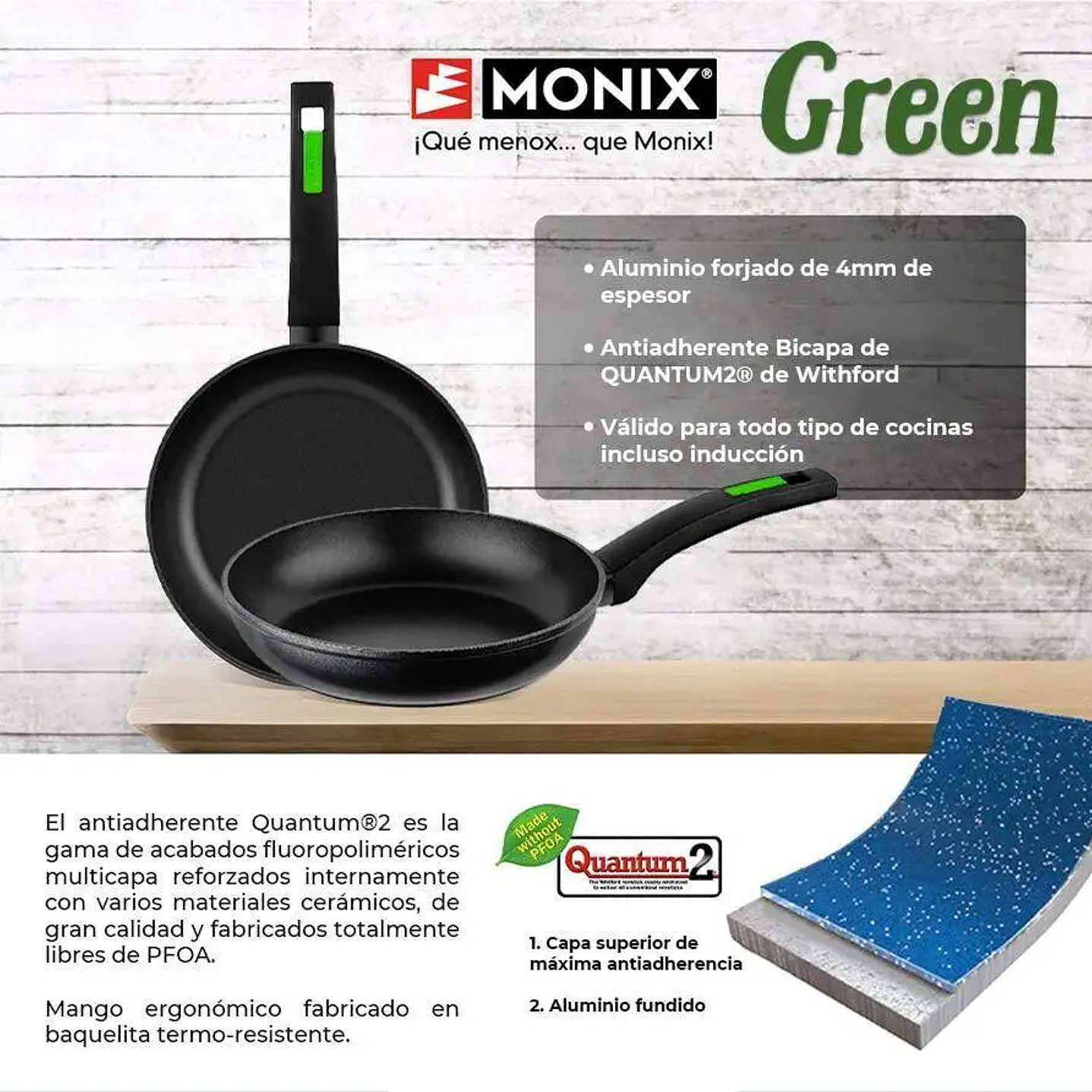Set 3 Sartenes Monix Green Aluminio Forjado Antiadherentes 6