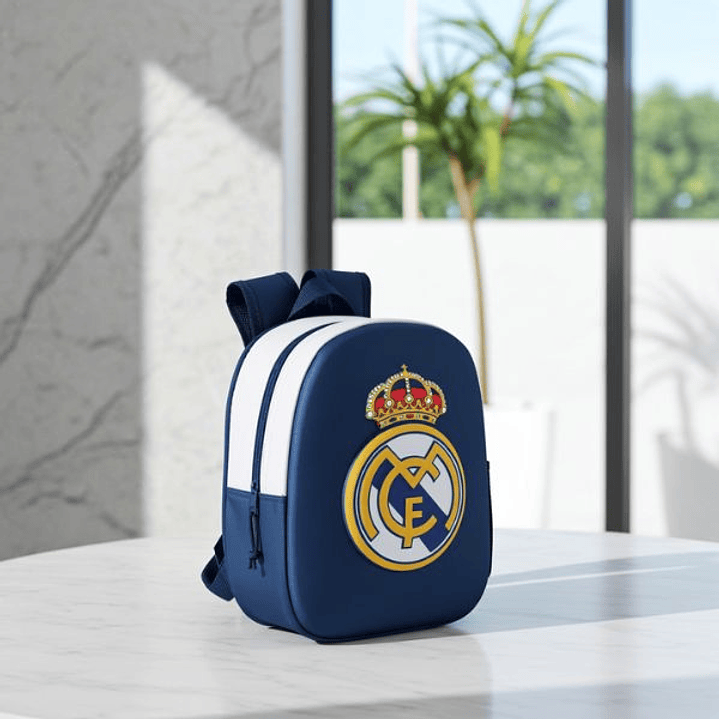 Mochila Infantil Real Madrid C.F. 3D Negra 27x33x10 cm con Hombreras Acolchadas y Bolsillo Lateral 3