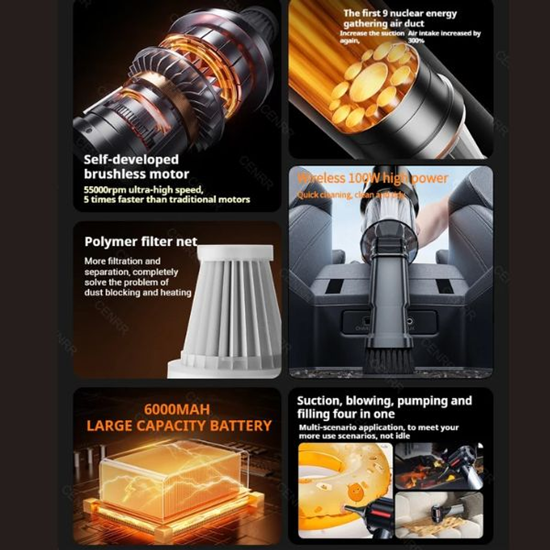 Mini Aspirador CENRR 998000PA - Aspiradora Inalámbrica con Motor Brushless y Accesorio 20