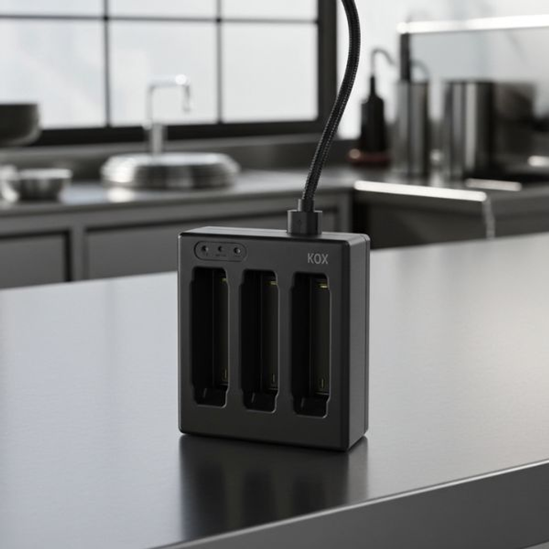 Cargador KSIX GoPro Hero 5 USB-C 3 baterías 4