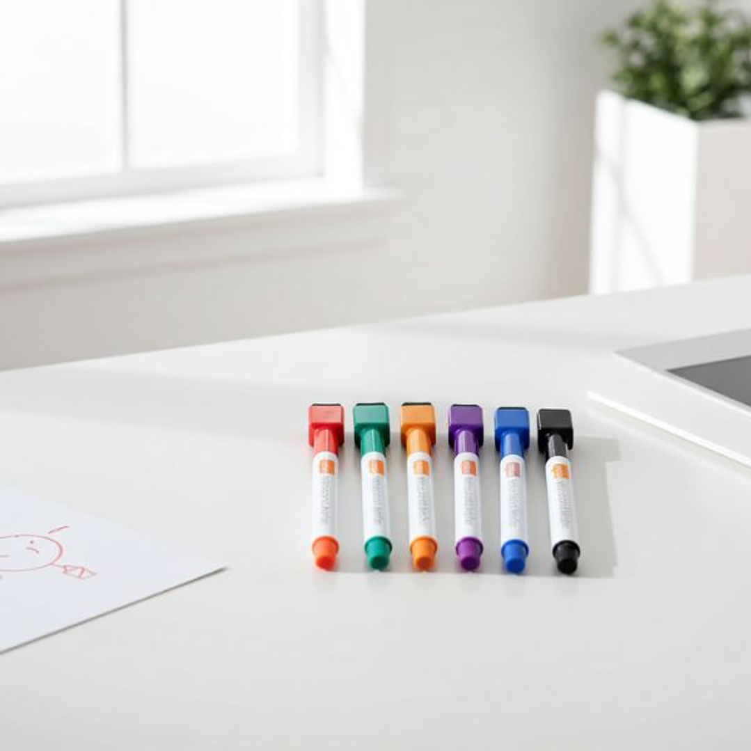 Set de Rotuladores para Pizarra Nobo con Punta Fina – Pack de 6 Unidades con Borrador y Diseños Surtidos 4