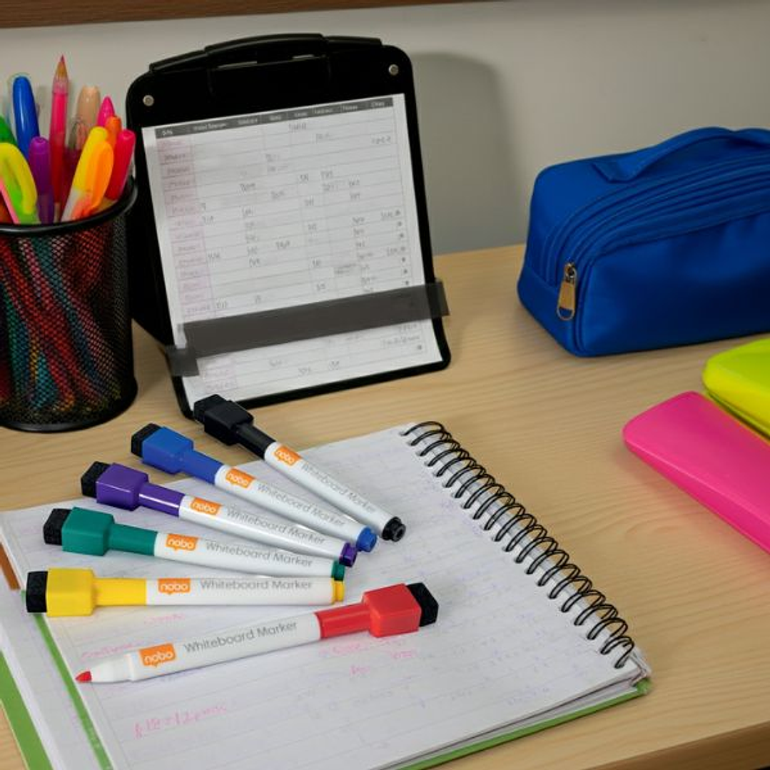 Set de Rotuladores para Pizarra Nobo con Punta Fina – Pack de 6 Unidades con Borrador y Diseños Surtidos 5