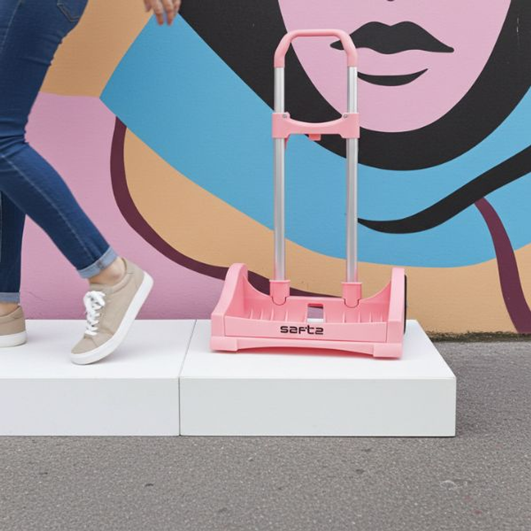 Carro Escolar Safta Rosa Claro 40 x 85 x 28 cm – Diseño Deportivo, Antivibración y Estructura Resistente con Sistema Universal 4