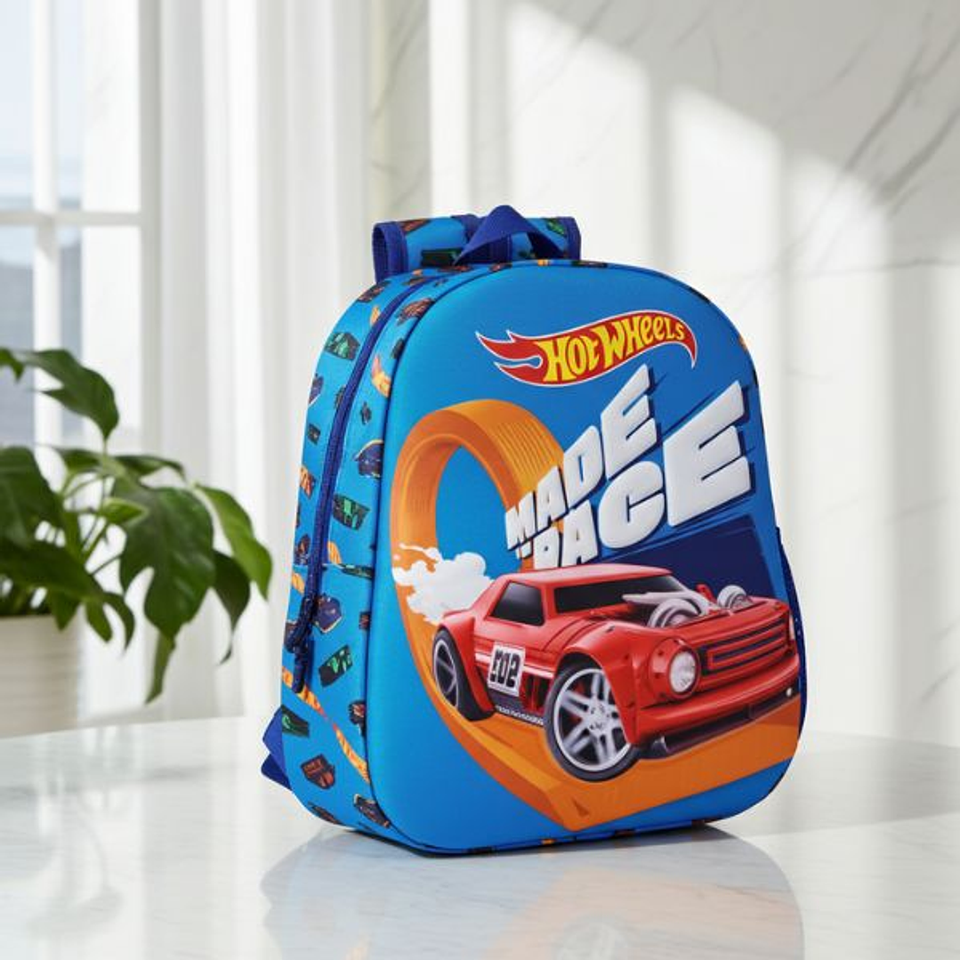 Mochila Infantil Hot Wheels 3D Azul Marino 27x33x10 cm con Asa, Cremallera y Bolsillo Portabotella 2