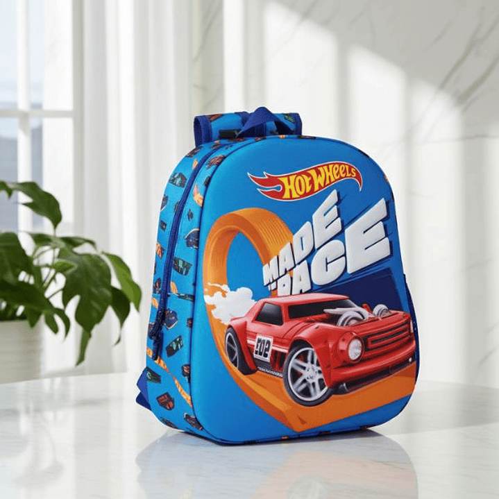 Mochila Infantil Hot Wheels 3D Azul Marino 27x33x10 cm con Asa, Cremallera y Bolsillo Portabotella 2