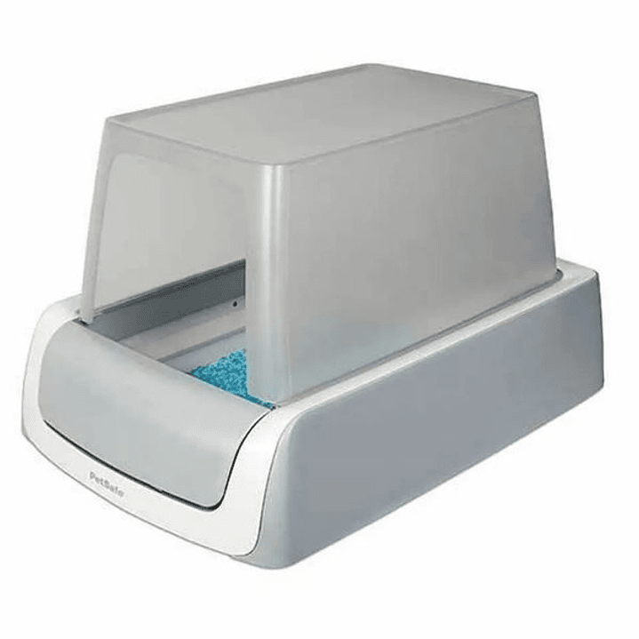 Arenero para Gatos PetSafe Auto ScoopFree 1.5 – Sistema Autolimpiante con Control de Olores, Bandeja Desechable y Diseño Compacto en Blanco y Gris 1