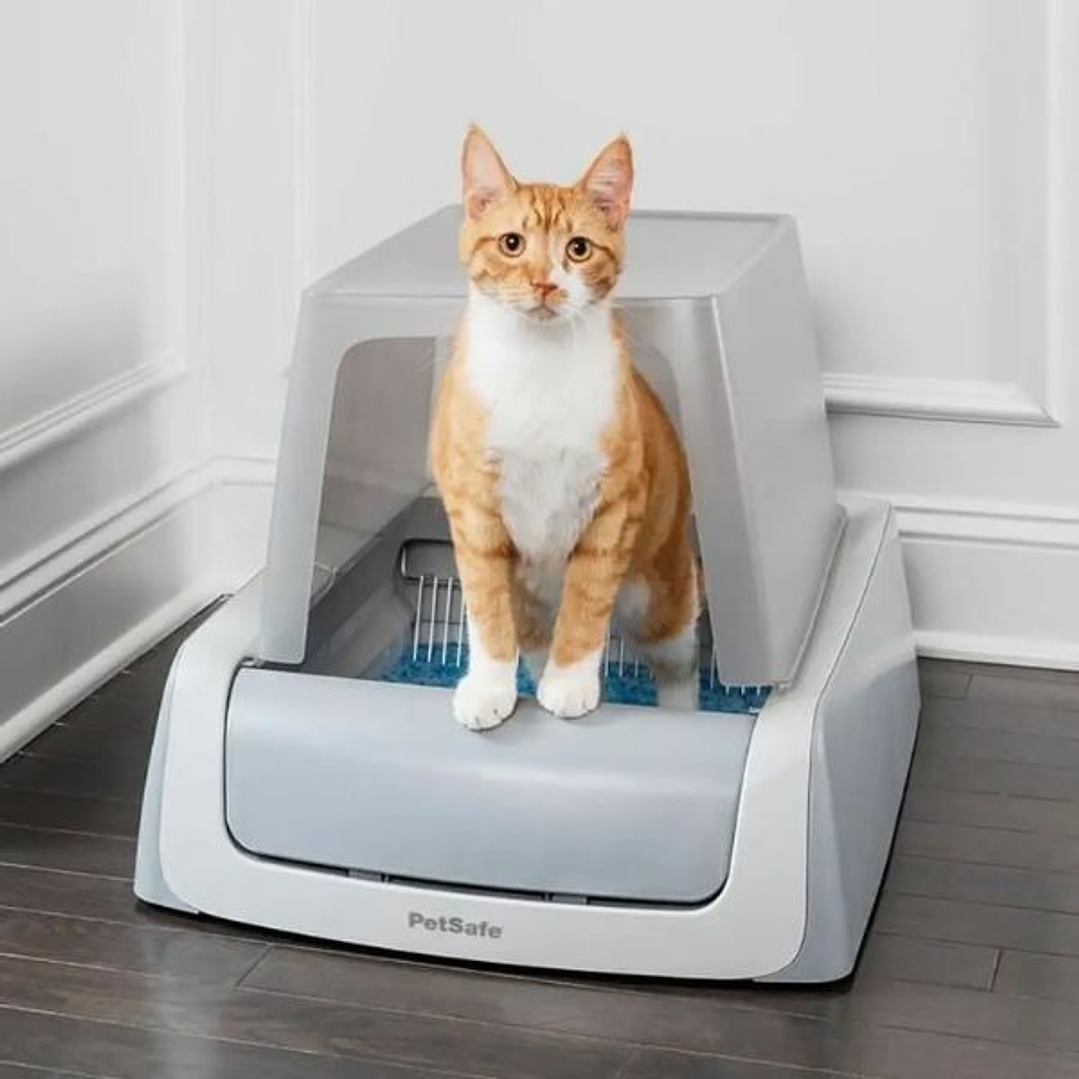 Arenero para Gatos PetSafe Auto ScoopFree 1.5 – Sistema Autolimpiante con Control de Olores, Bandeja Desechable y Diseño Compacto en Blanco y Gris 3