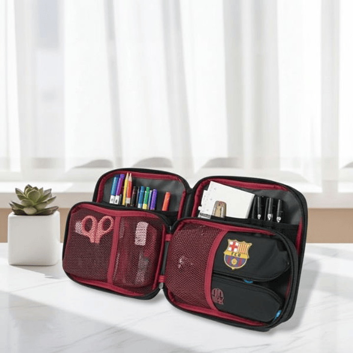 Plumier Mochila F.C. Barcelona Negro – Estuche Escolar Deportivo con Asa Superior, 33 Piezas y Bolsillo Frontal, Poliéster 600D 4