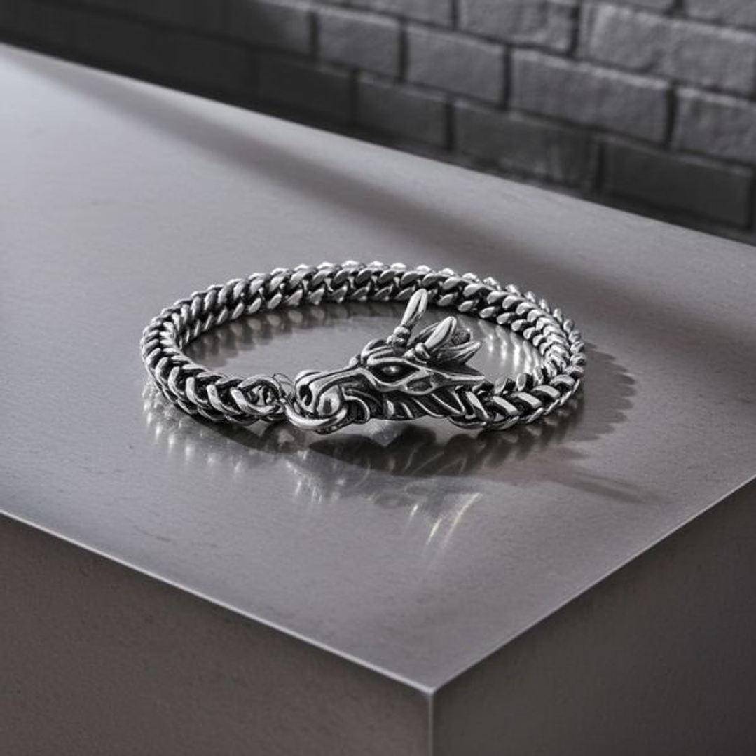 Pulsera Dragón Gótica Plata Acero Inoxidable 23 cm 3