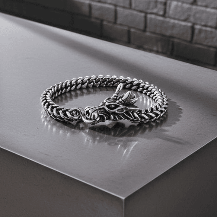 Pulsera Dragón Gótica Plata Acero Inoxidable 23 cm 3