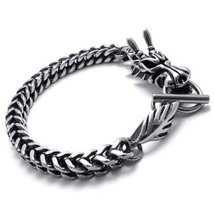 Pulsera Dragón Gótica Plata Acero Inoxidable 23 cm