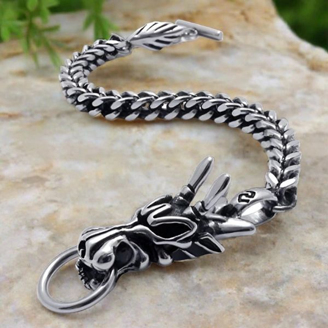 Pulsera Dragón Gótica Plata Acero Inoxidable 23 cm 4