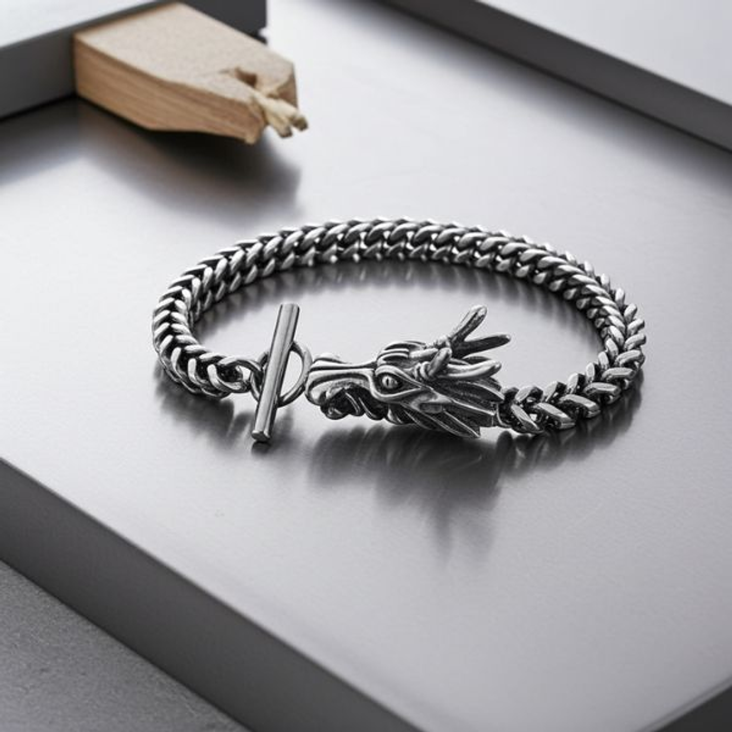 Pulsera Dragón Gótica Plata Acero Inoxidable 23 cm 5