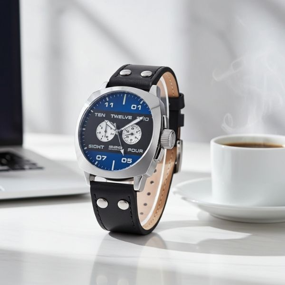 Reloj Hombre 666 Barcelona 666-253 Ø 47 mm – Pulsera de Piel Negra y Caja de Acero Inoxidable 5