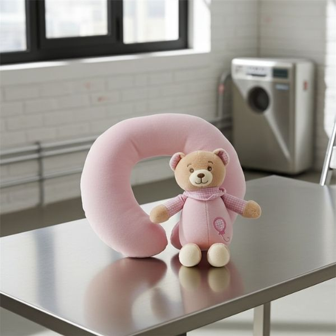 Cojín Cervical Infantil Lulu Rosa con Oso de Peluche 4