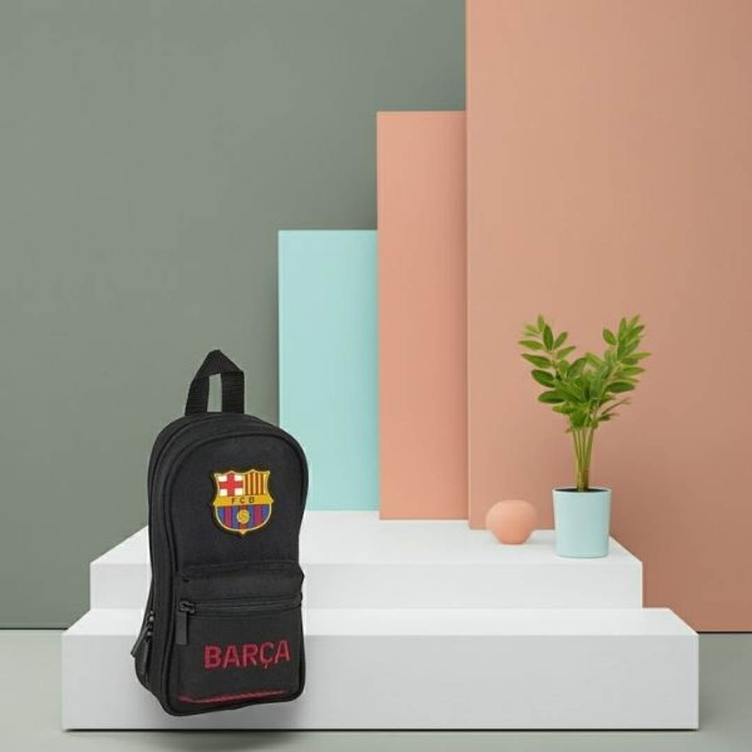 Plumier F.C. Barcelona Negro – Estuche Deportivo con Asa Superior y 4 Portatodos, Poliéster 600D, 12 x 23 x 5 cm 2