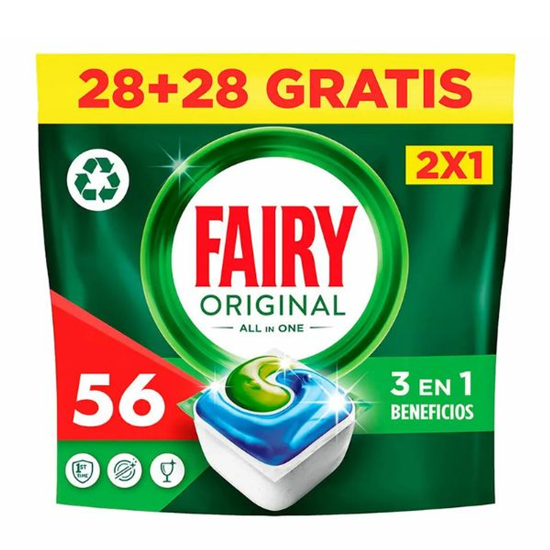 Pastillas para Lavavajillas Fairy Todo en 1 Limón – Pack de 56 Unidades con Poder Antigrasa y Frescor Cítrico 1