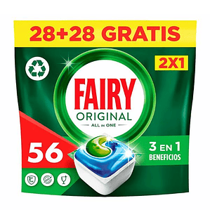Pastillas para Lavavajillas Fairy Todo en 1 Limón – Pack de 56 Unidades con Poder Antigrasa y Frescor Cítrico
