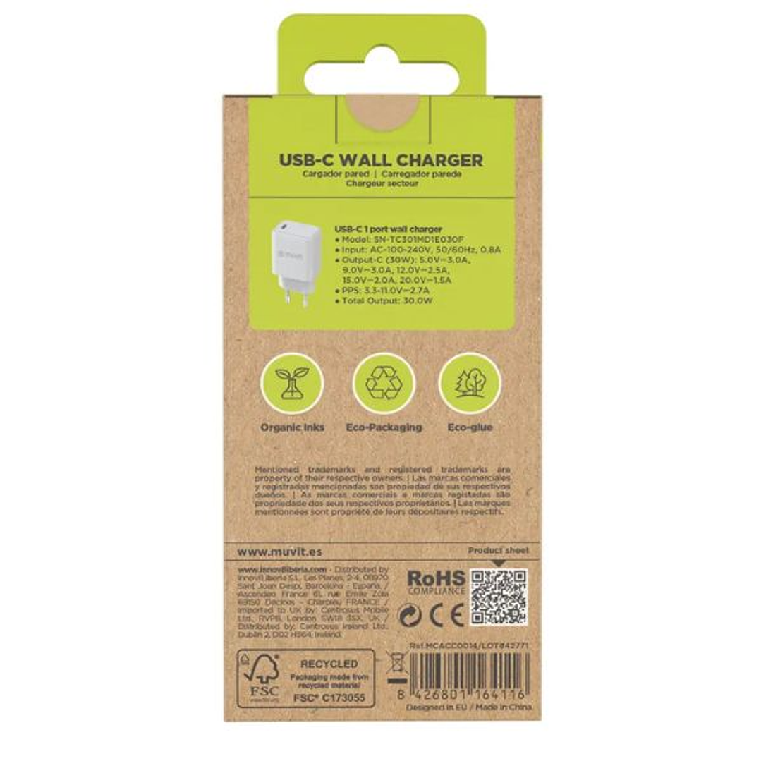 Muvit Cargador de Pared USB-C PD 30W 4