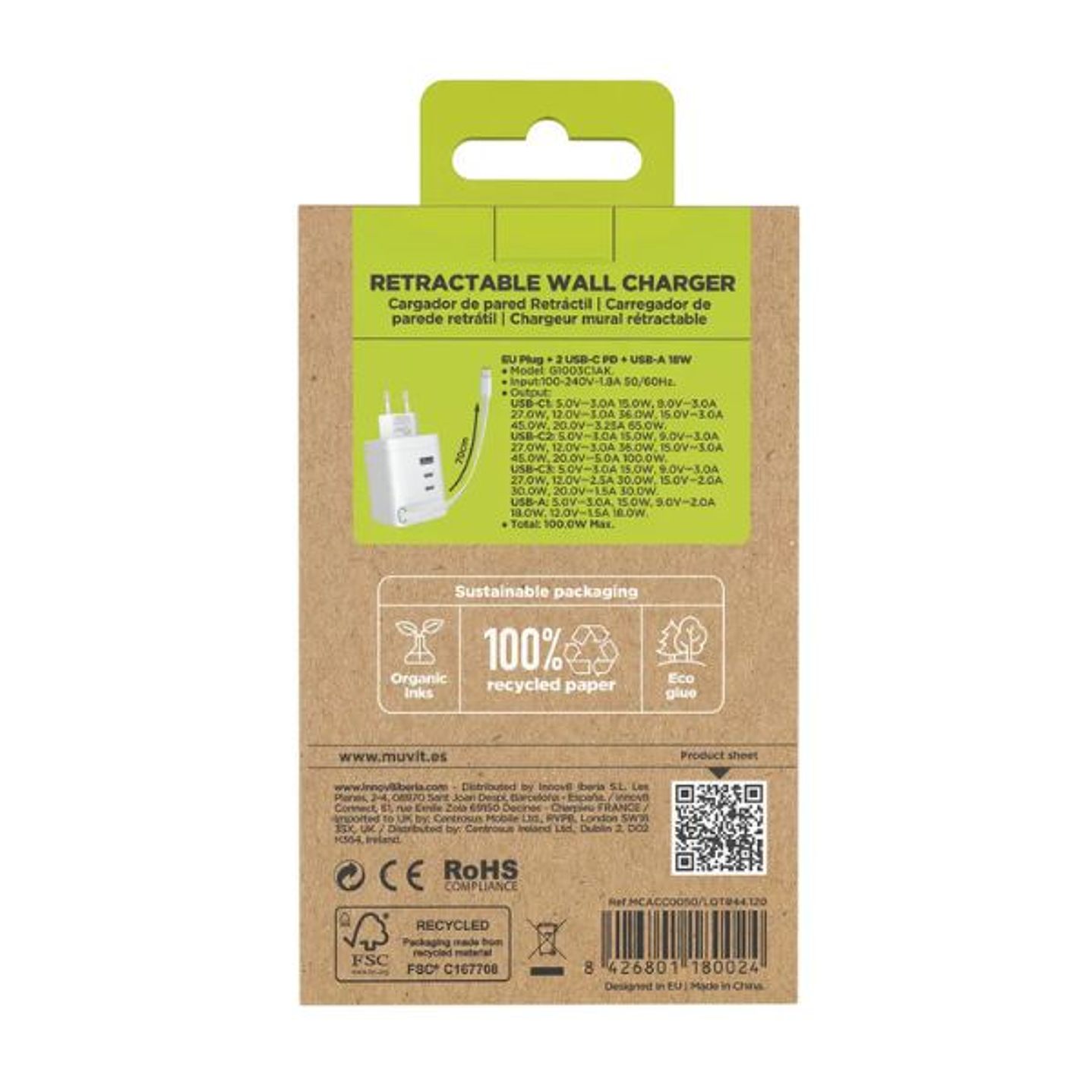 Muvit MCACC0050 Cargador Pared 100W 3 Puertos 5