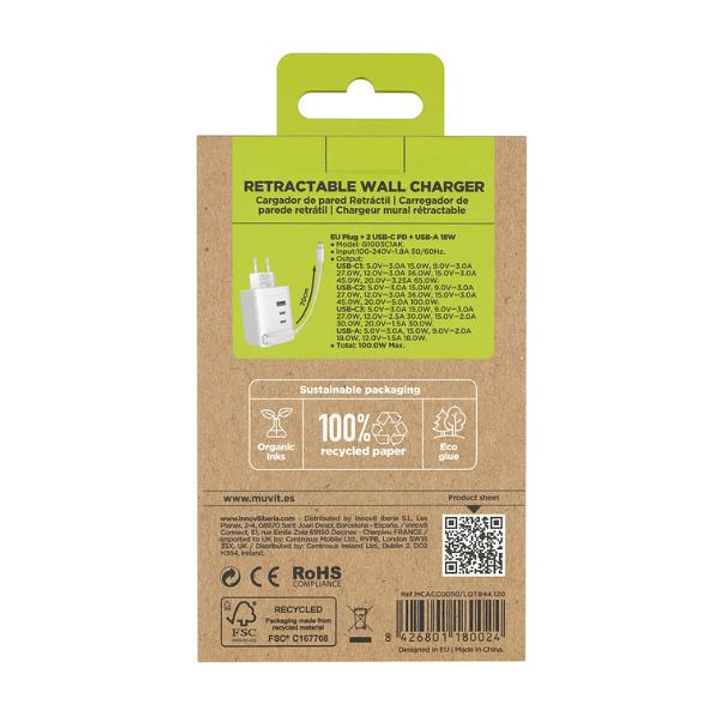 Muvit MCACC0050 Cargador Pared 100W 3 Puertos 5