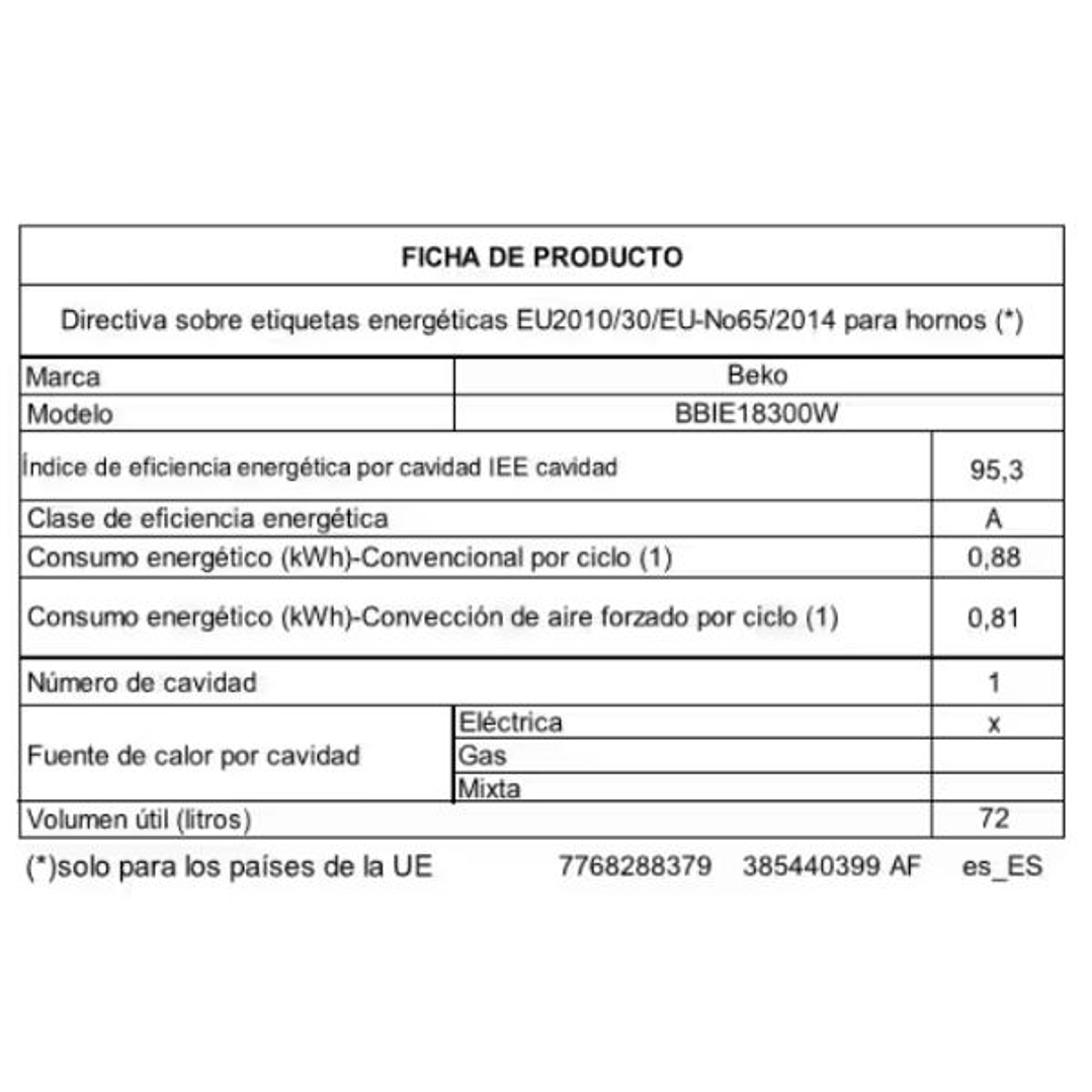 Beko Horno de Convección 72L 2400W 9