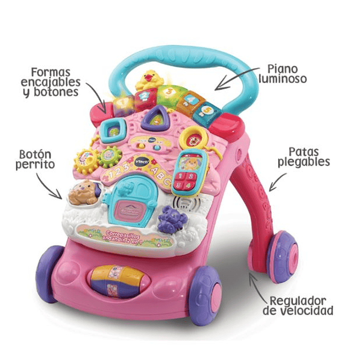 Andador con Ruedas VTech 3480-505657 Rosa – Juguete Plegable con Sonido y Canciones para Bebés desde 9 Meses 2
