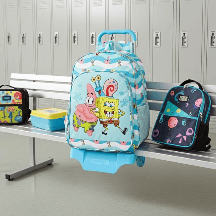 Mochila Escolar con Ruedas Spongebob Stay Positive Azul y Blanca – Diseño Infantil con Carro Extraíble y Acolchado Ergonómico 3