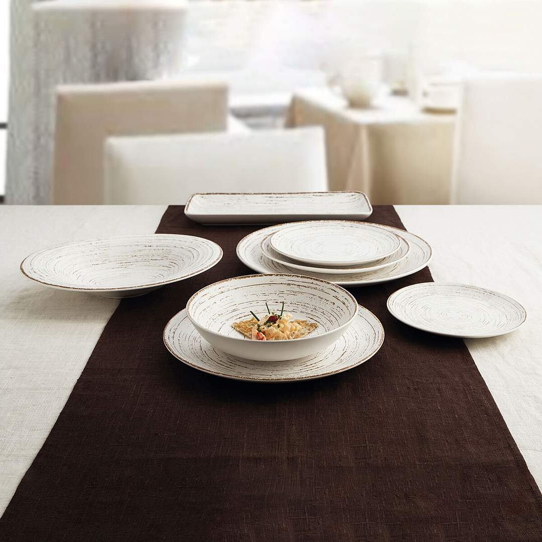 Set de 6 Platos Llanos Ariane 31 cm en Cerámica Bicolor – Colección Tornado White 5