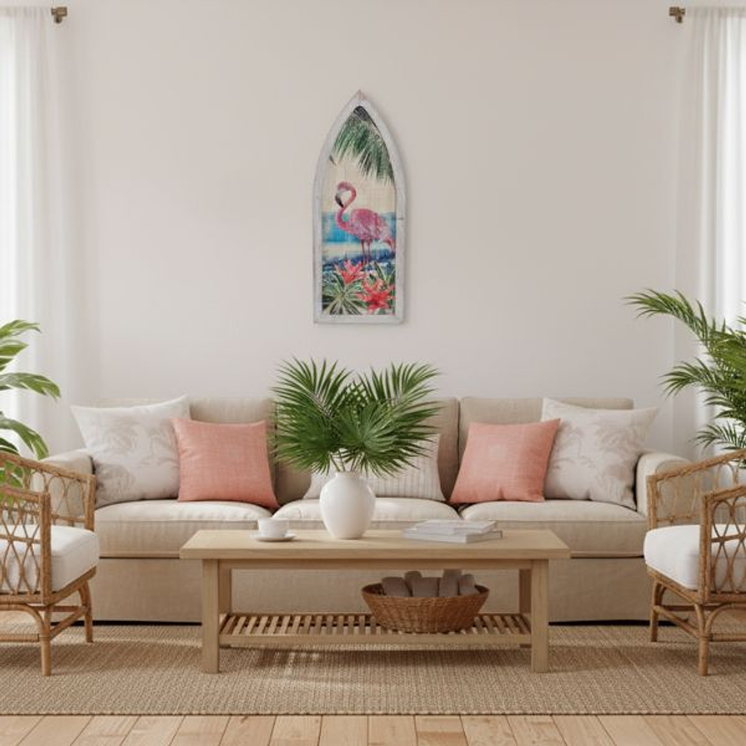 Decoración de Pared DKD Flamenco Rosa Tropical Madera 101 cm 3