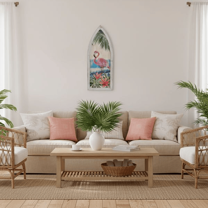 Decoración de Pared DKD Flamenco Rosa Tropical Madera 101 cm 3