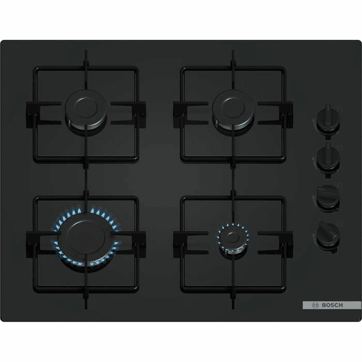 Placa de Gas 60 cm Cristal Negro Bosch Serie 2 – Elegancia y Precisión en tu Cocina 1