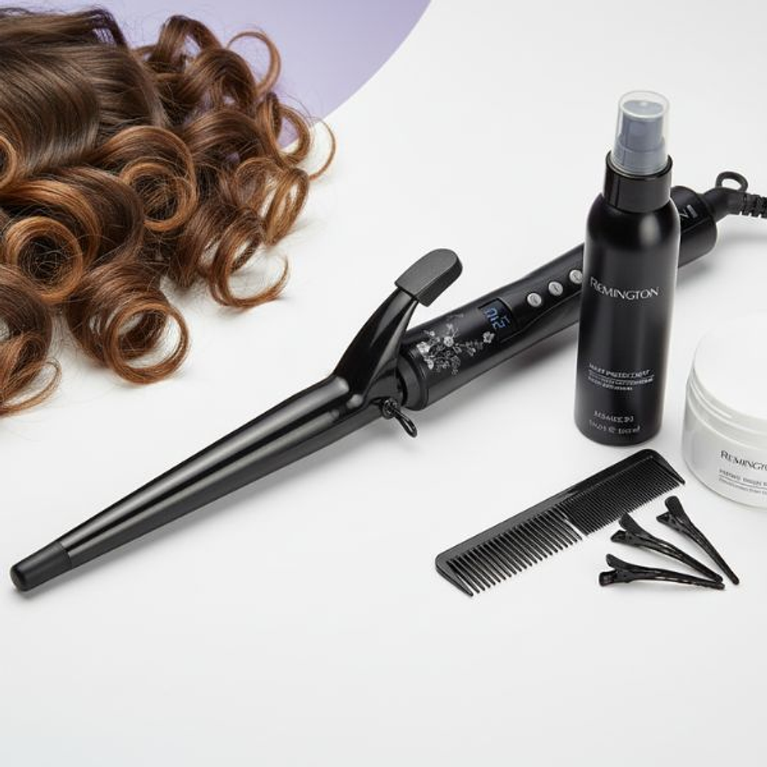 Rizador de Pelo Remington CI95 Pearl Cónico Profesional 210°C con Pantalla Digital 3